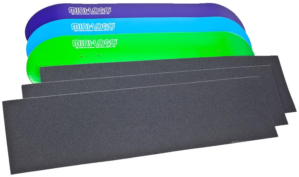 Mini Logo3 Skateboard Decks and 3 Free Sheets of Griptape Bundle (Assorted)