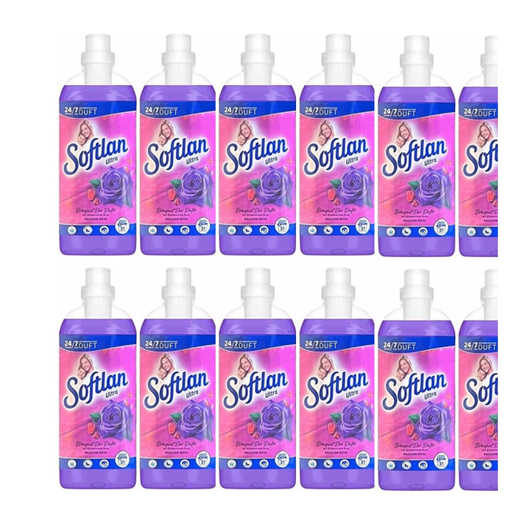 16tlg. STUDIO.MUNET Set: 12x650ml Softlan Weichspüler Bouquet der Düfte Paradise Collection Passion Rose 24|7 310WL | 1 x Kuschelweich Duftbox Wilde Vanille | 3tlg. EK-SET Pink
