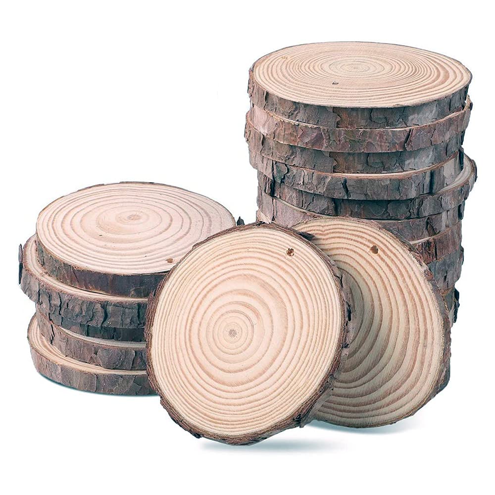 ANCLLO 10Pcs Unfinished Natural Wood Slices Craft Wood kit Circles Crafts Christmas Ornaments DIY Crafts with Bark for Crafts Rustic Wedding Decoration