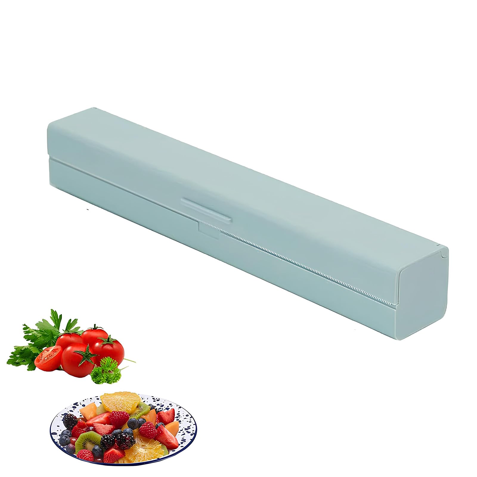 Wrap Dispenser & Cutter for Cling Film, Tin Foil - 5 x 5 x 32 cm PP Plastic for Home Kitchen, Restaurant (Green)