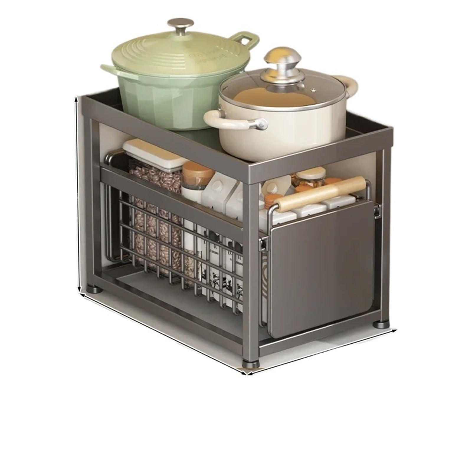GYTTDERFL Kitchen Shelves Under Sink Organizer Rack 1/2 Tier Pull-Out Basket for Seasoning Dishes Household Sundries Layered Kitchen Sink Storage(Deep Green)