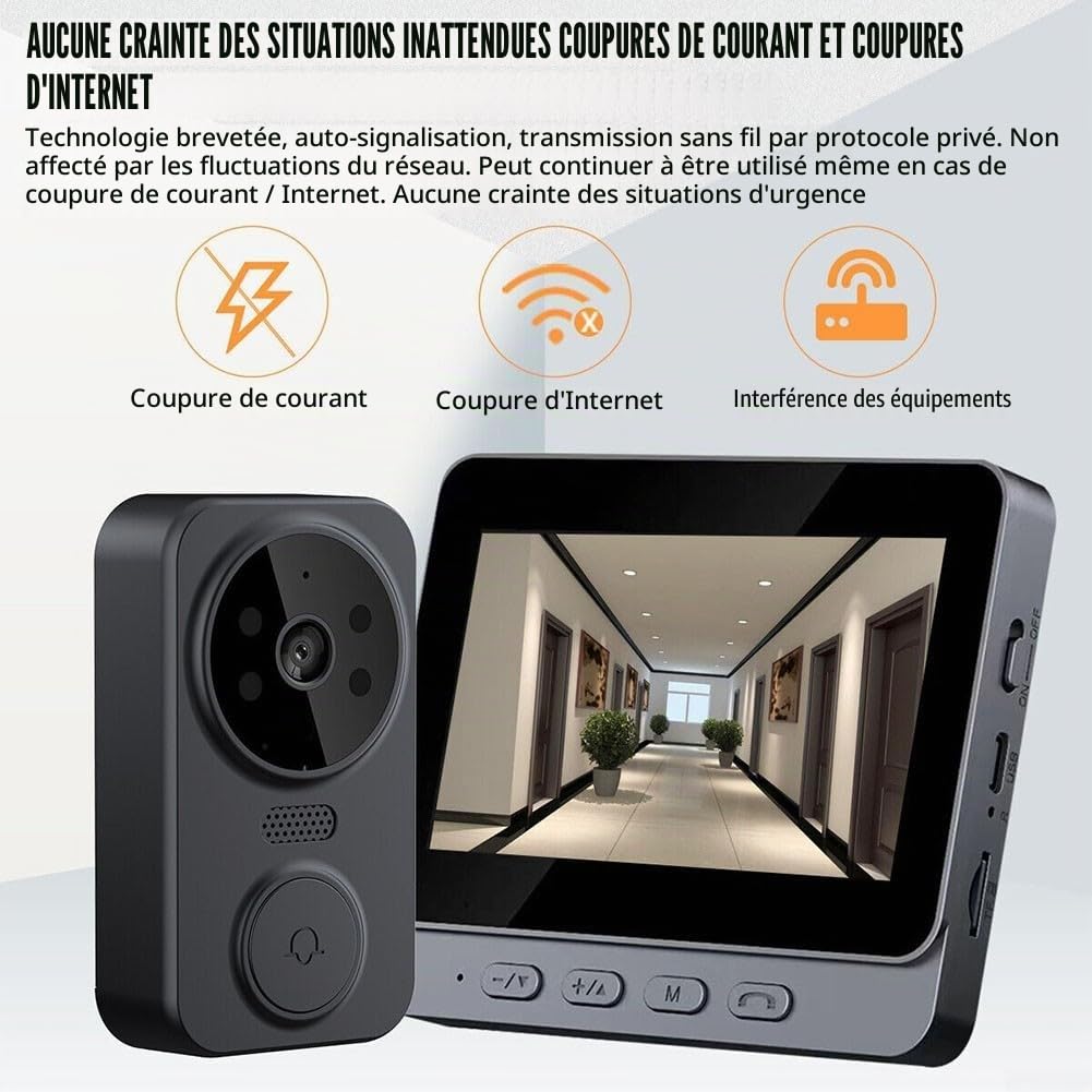 Sonnette vidéo sans fil WiFi avec 4 3 écrans, interphone bidirectionnel, support de carte TF, sonnette vidéo sans fil, caméra de sécurité