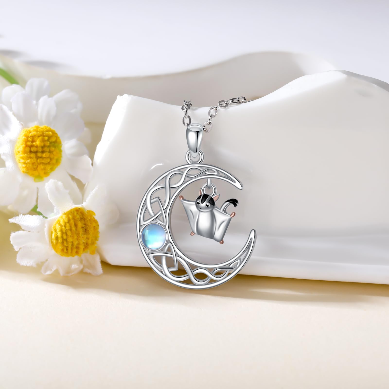Collana di petauro dello zucchero Collana in argento 925 con pendente petauro dello zucchero Collana con luna Gioielli petauro dello zucchero per donna