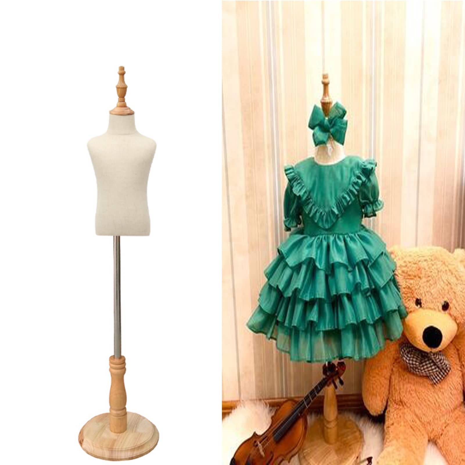 Sjdopulse Wooden Round Base Kid's Manikins Props Tailor Dressmakers Mannequin Dummy Children's Clothing Store Dress Form Shooting Props Display Shelf