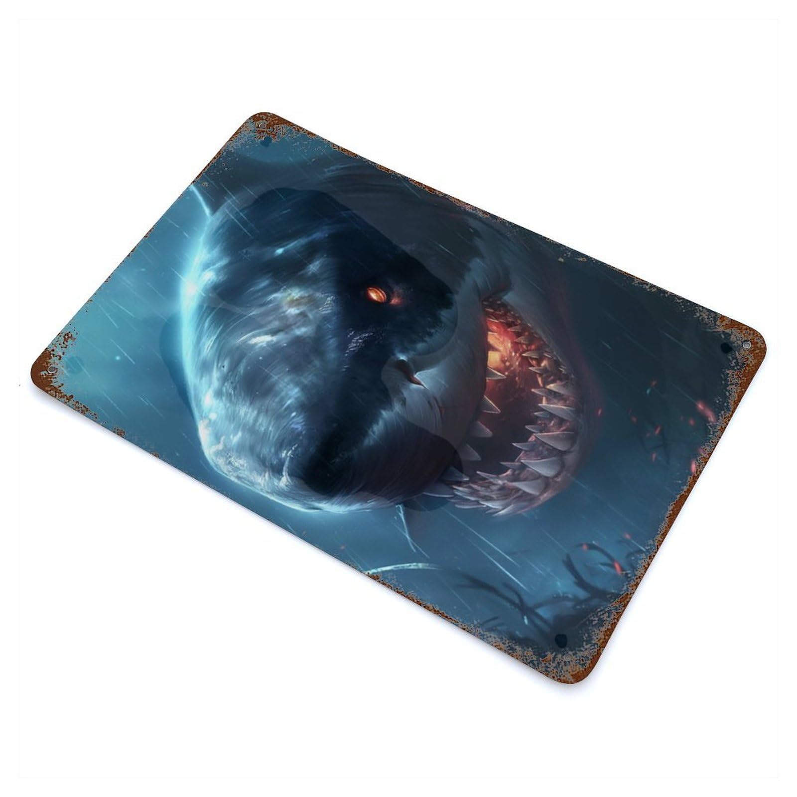 Garage Style Fantasy Shark Scary Glow Vintage Rust Metal Sign 11.8"x7.9", Shabby Chic Decor for Bar And Workshop