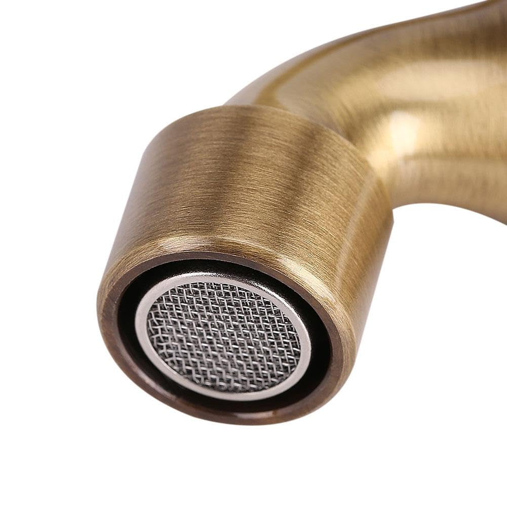 Grifo de Agua Fría Latón Antiguo Montado en Pared con Manija Palanca, Ideal para Lavadora Baño Jardín Piscina