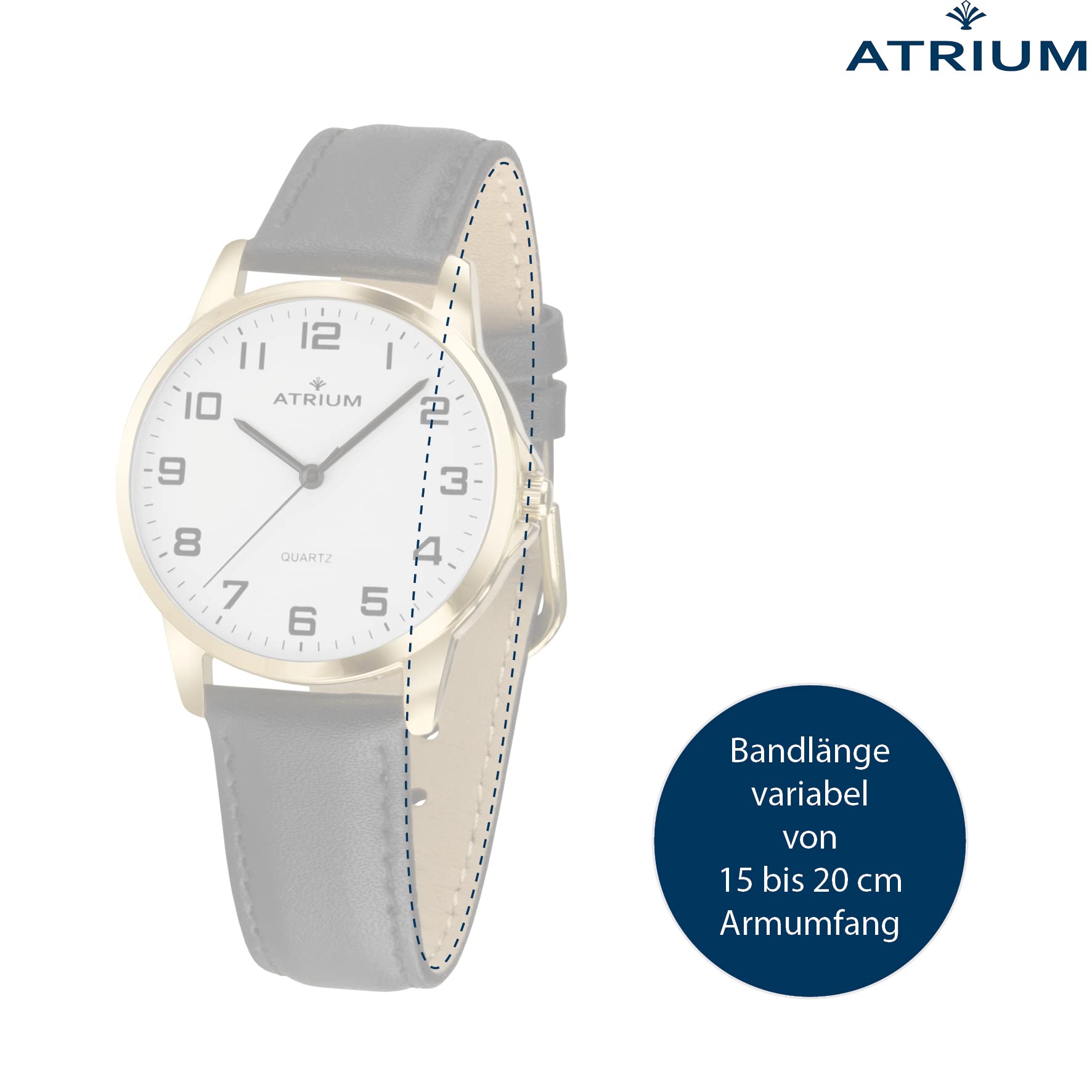 Image secondaire de Atrium A37-20 Montre-bracelet à quartz pour femme - Bien lisible -Doré - étanche 3 bars - Bracelet en cuir