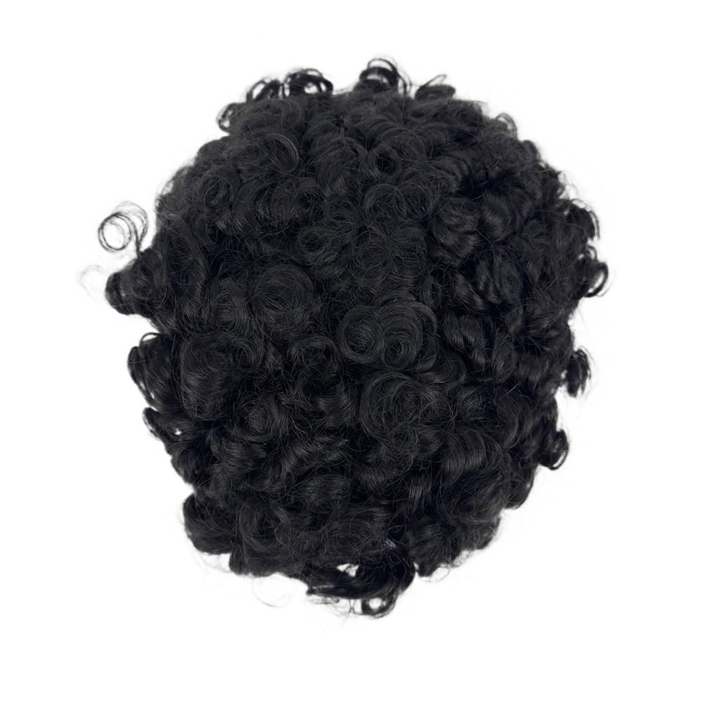Men's Toupee Protesi capillare maschile con base in pelle PU, for uomo, con capelli veri ricci da 12 mm, con iniezione di capelli umani