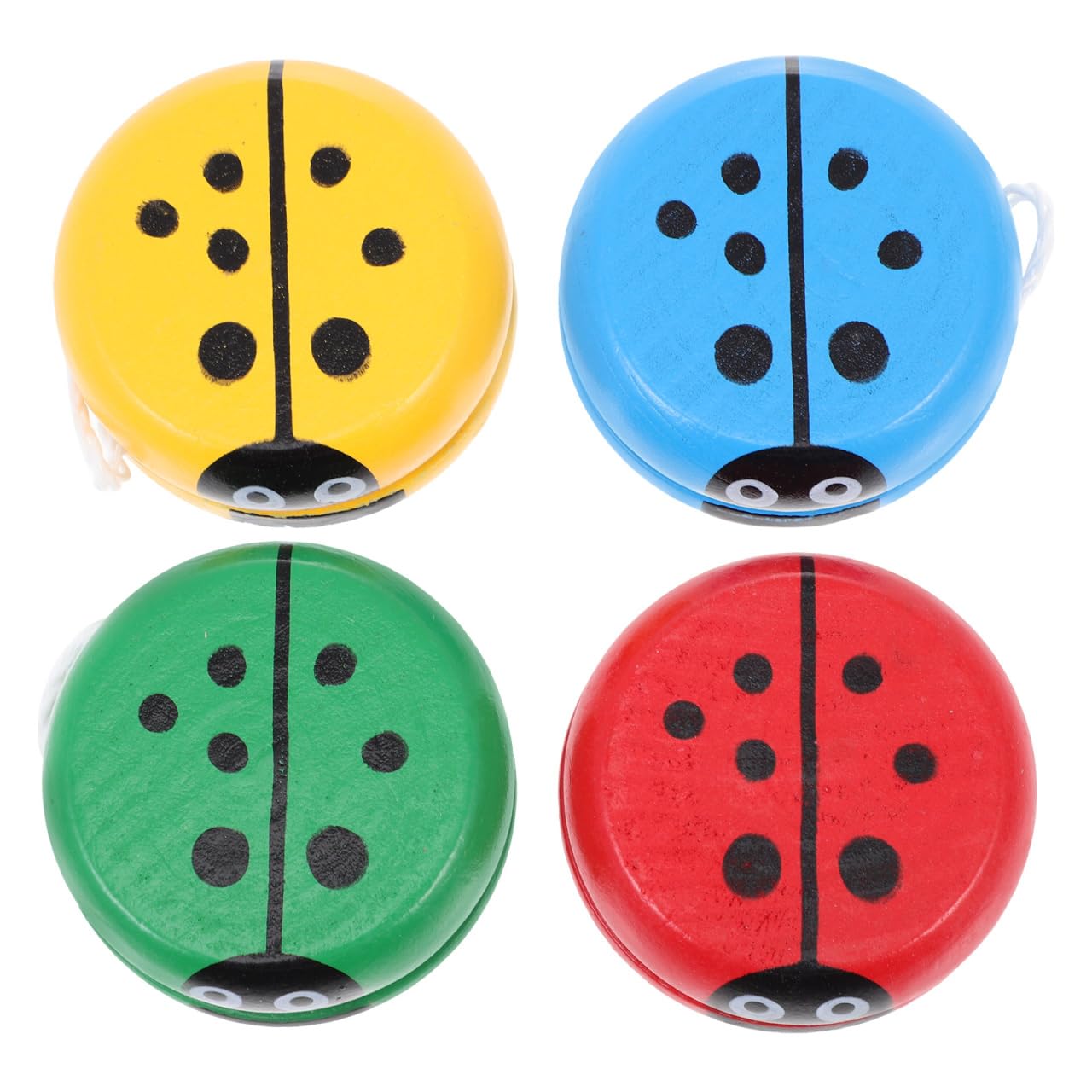 4PCS Wooden Ladybug Yo-Yos for Kids – Cute Animal Design, Assorted Colors – Fun Beginner Toy, Party Favor, Carnival Prize, and Stocking Stuffer for Boys & Girls