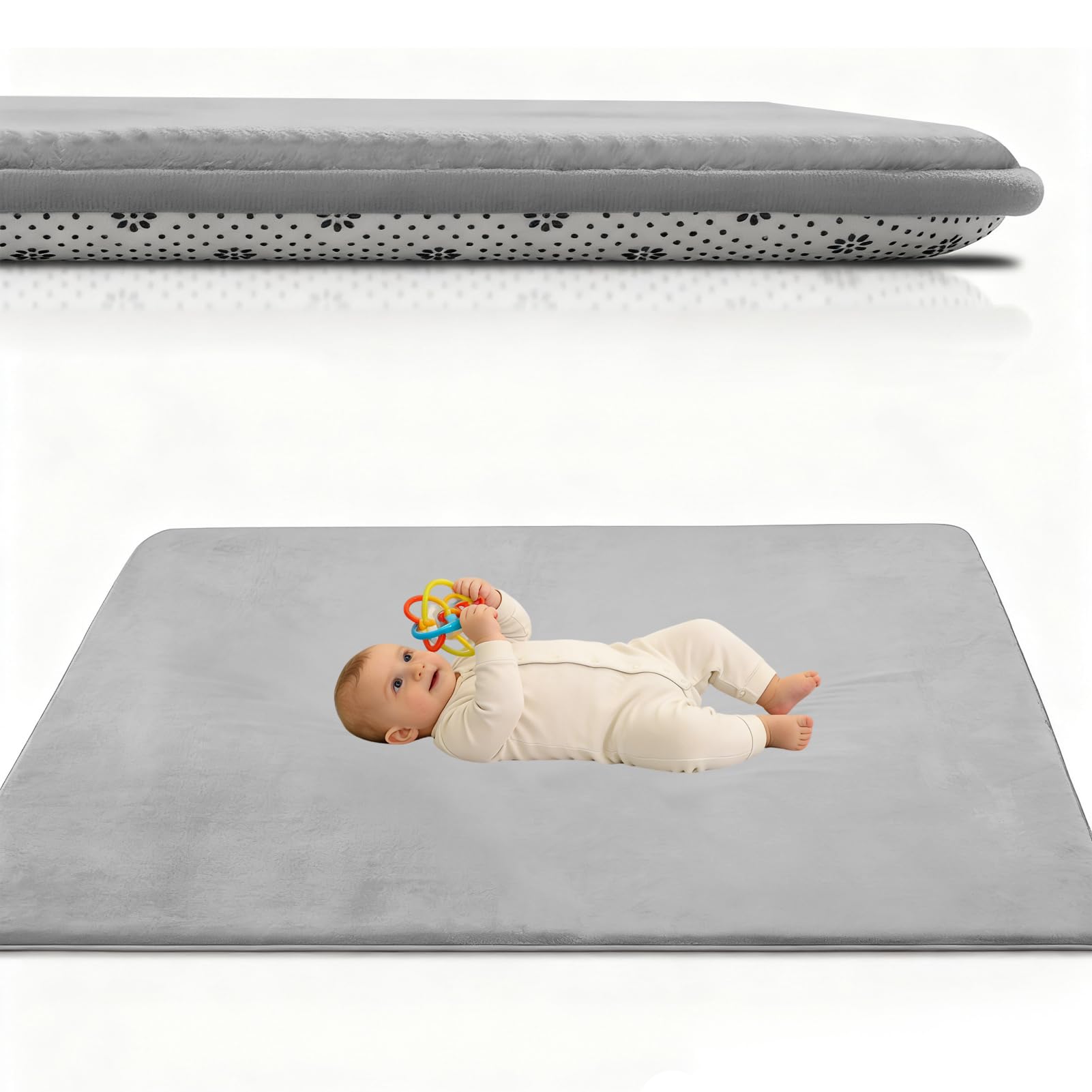 Spielmatte Baby 140 x 200 cm Silbergrau Krabbelteppich Baby, 2.5cm Dicke Krabbelmatte Memory Foam Kinderteppich, Teppich Kinderzimmer, Krabbeldecke Baby Rutschfester Spielteppich Baby