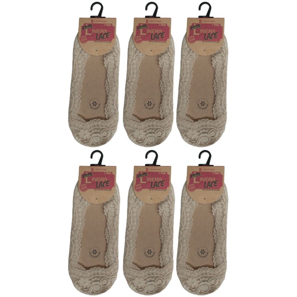 Style It Up Women's 6 Pairs - Nude Lace Footsies Thin Socks Invisible Shoe Liners Skin Nude Black