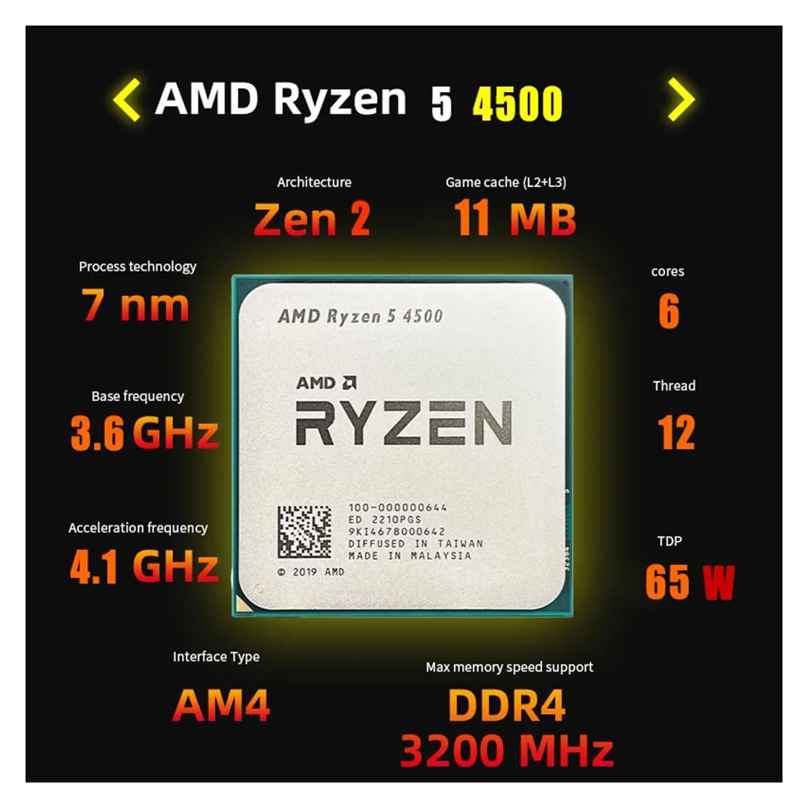 Amazon.in: Buy AMD Ryzen 5 4500 R5 4500 3.6 GHz 6-Core 12-Thread