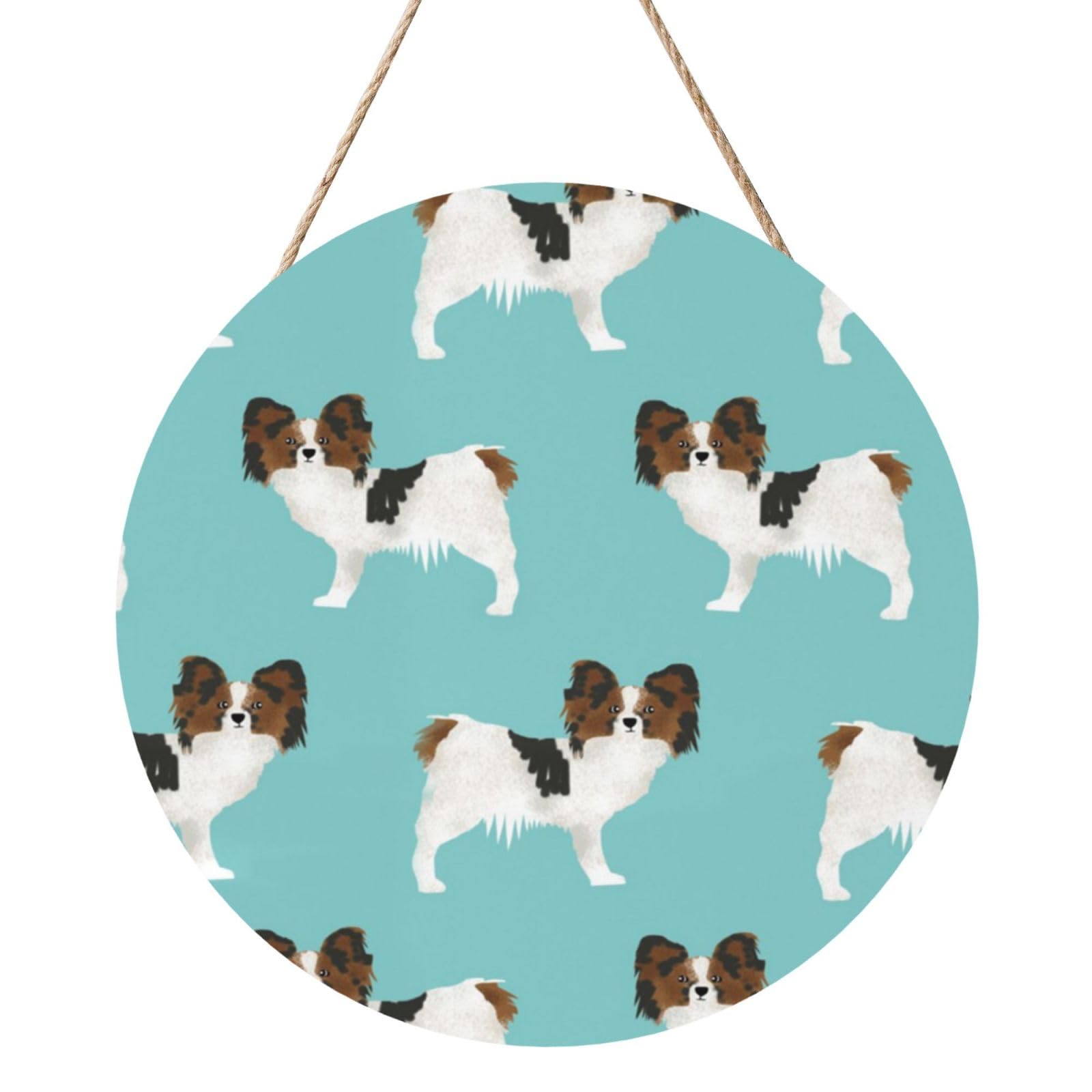 InOmak Papillon Dogs Cute Toy Spaniel Dog, Round Wood Panel Painting 12 in, Wall Hanging Painting For Home