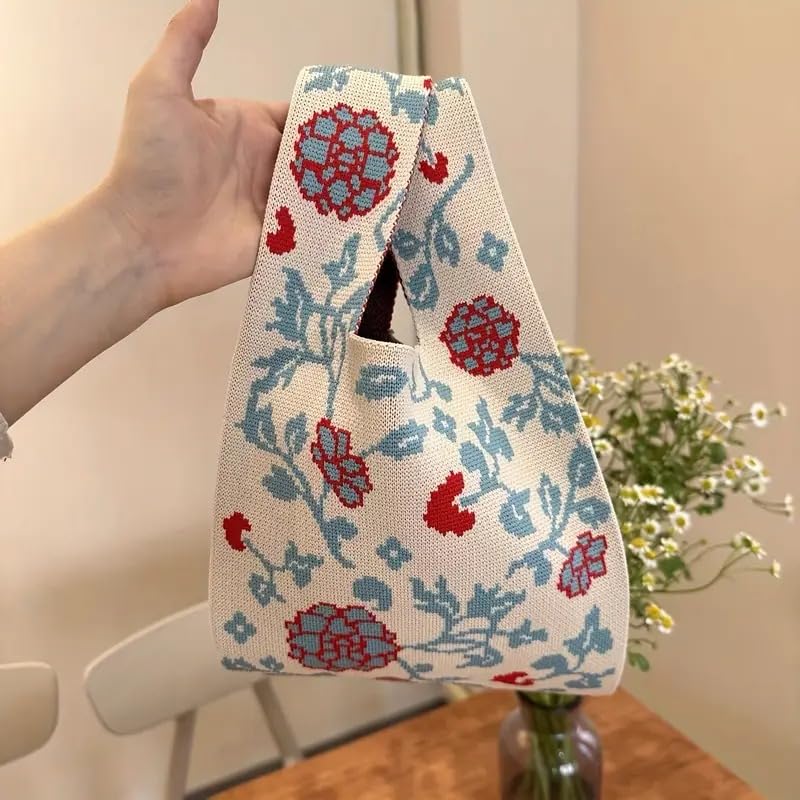 Image of Kawn Crochet Wrist Handbag for Women Wristlet Sleeve Knot Pouch Portable knitted breathable lightweight foldable Casual Small Purse Cute Tote Bag For Shopping, Dating, Travel