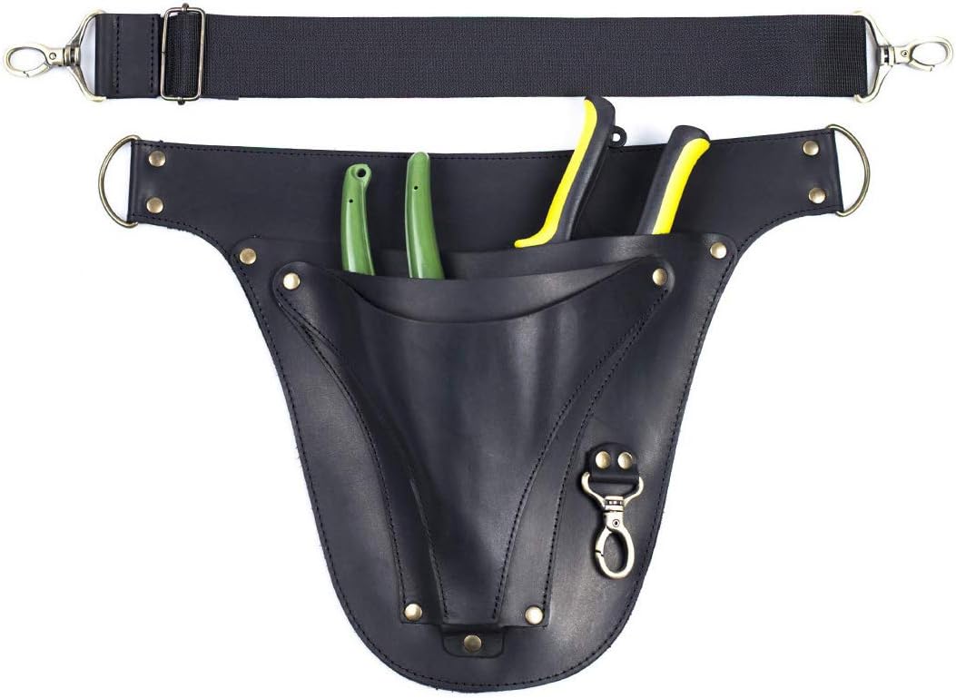 Leather Florist Tool Belt Bag for Gardening Farmer Tools Holster Pouch Small Carpenter Electrician Organizer (Black)