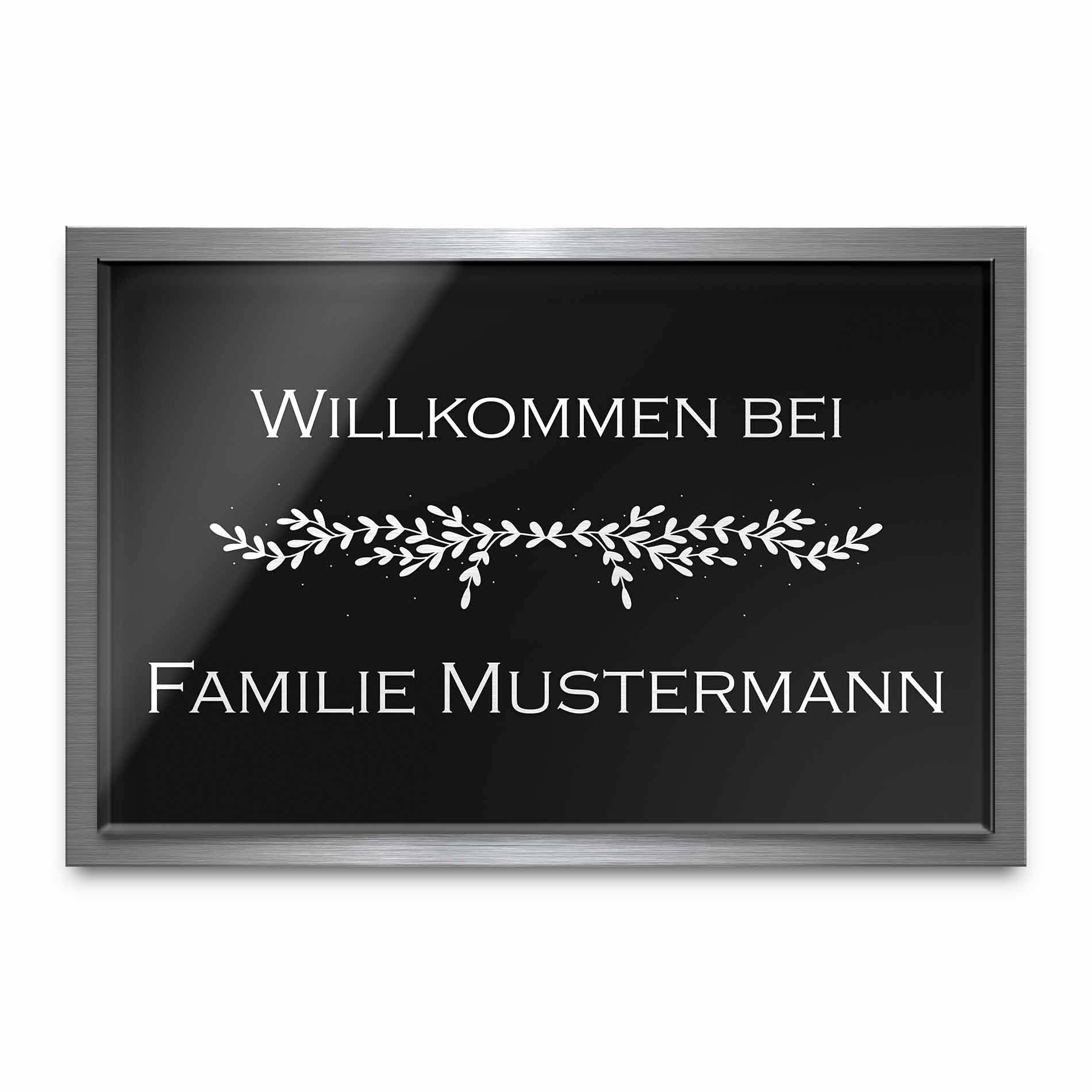 Premium Türschild aus Hochglanz Acrylglas und V2A Edelstahl | Namensschilder mit Gravur und Motiven Familienschild Türschilder für die Haustür mit Namen selbstklebend oder mit Bolzen 30x20 cm