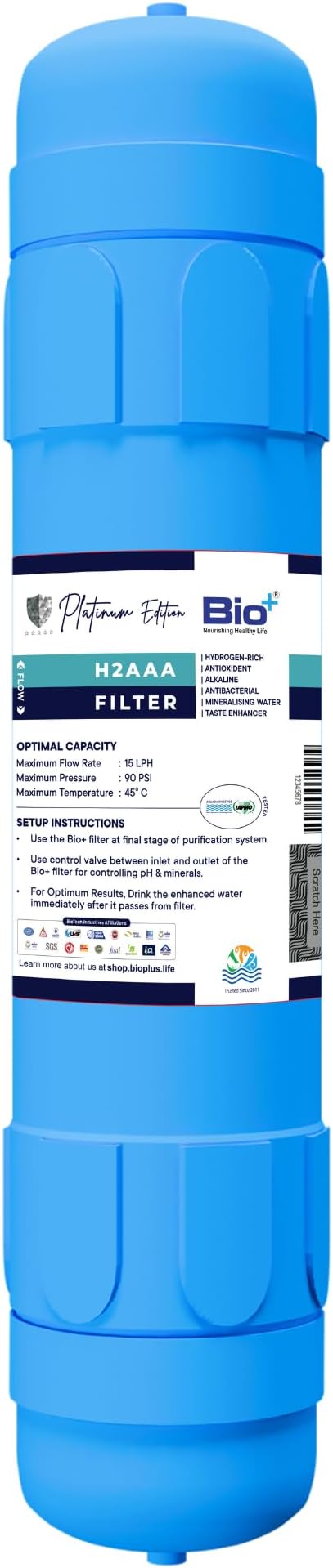 Bio+ Hydrogen-rich, Alkaline, Antioxidant, Mineralising - H2AAA + Mineralising Water Filter (H2aaa 11)