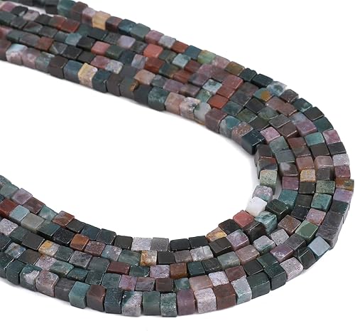 Cuentas espaciadoras de cubo de ágata india natural, cuentas de piedra cuadrada suelta de 0.157 in para hacer joyas, 15.0 inhebra
