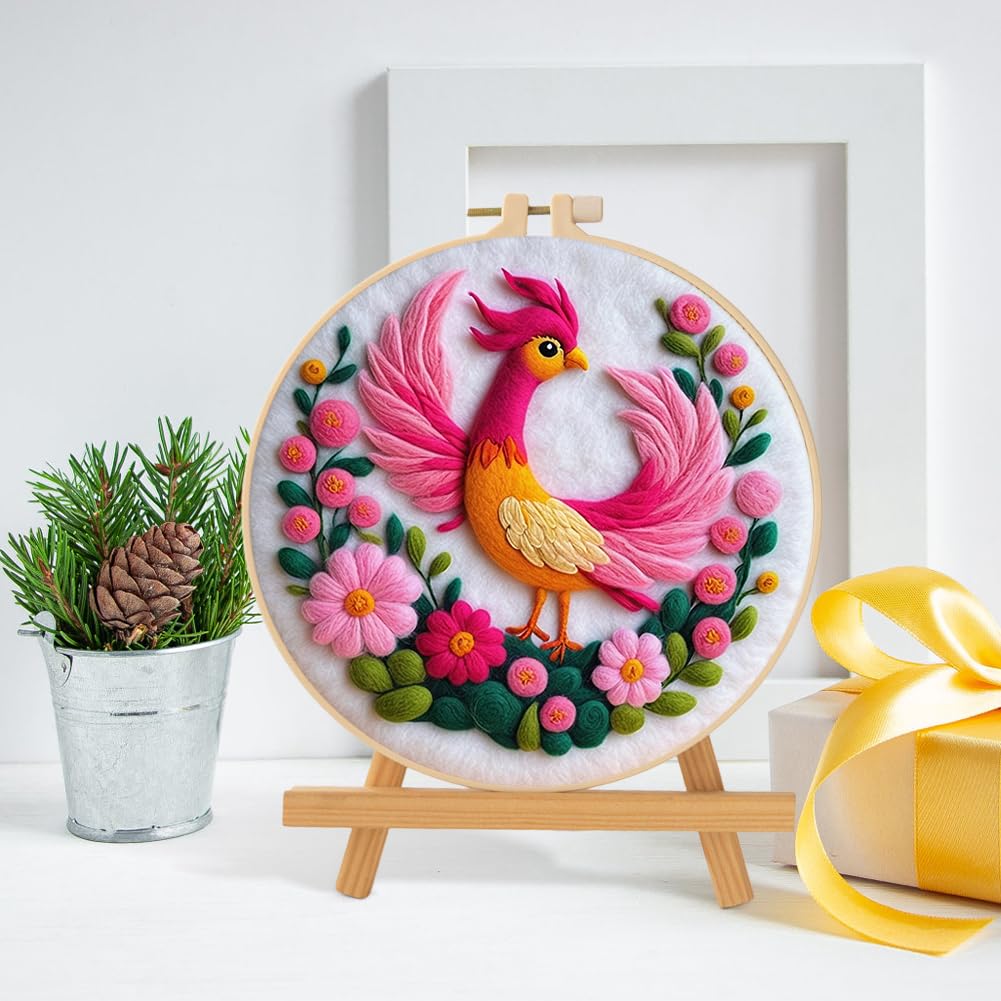 Eforcase Needle Felt Starter Set, Wool Felt Painting Needle Felting Kit, Felt Painting Kit for Beginners Castle Flowers Wool Needle Felt Set with Felt Needle, Picture Frame DIY Craft Project Decor