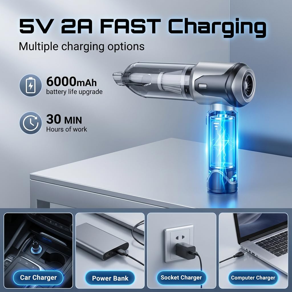 Handheld Vacuum Cleaner, 22000Pa Powerful Car Vacuum Cleaner Cordless, Lightweight Mini Car Hoover, Rechargeable Portable Air Duster for Car, Home, Kitchen