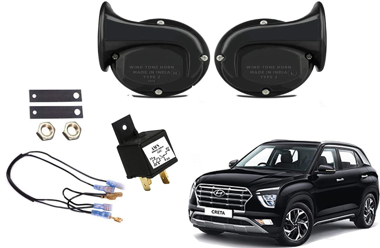 AMN® Horn Hyundai Creta car Sound (Low + High) Compatible dual tone (Horn & Relay)