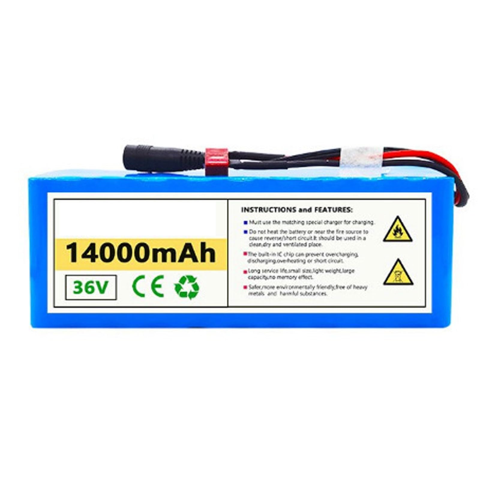 36V 14Ah 10S4P Batteria Ebike PVC Impermeabile Batteria Scooter Elettrico Ricaricabile per Motore Bicicletta Elettrica 50W 100W 250W 350W 900W Lunga durata della batteria 36V 14Ah,T+DC