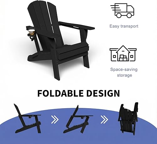 Miniatura 5 de GLANC Juego de 2 sillas plegables Adirondack de polietileno de alta densidad para todo tipo de clima, sillas de césped para patio al aire libre