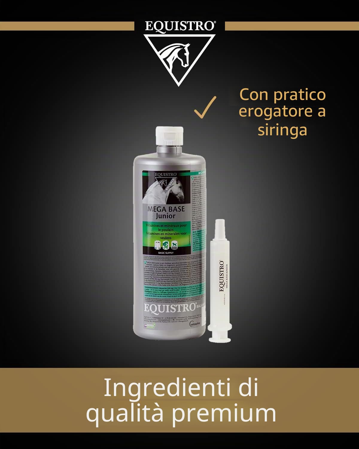 EQUISTRO® Mega Base Junior | Mangime complementare per cavalli | Per una fornitura equilibrata di nutrienti di puledri in crescita | 1 l