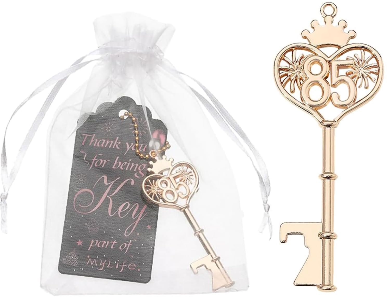 48PCS 85th Birthday Bottle Opener 85 Souvenir Party Supplies Key Opener 85th Baby Birthday Return Gifts Wedding 85th Anniversary Party Decor (48,85th key)