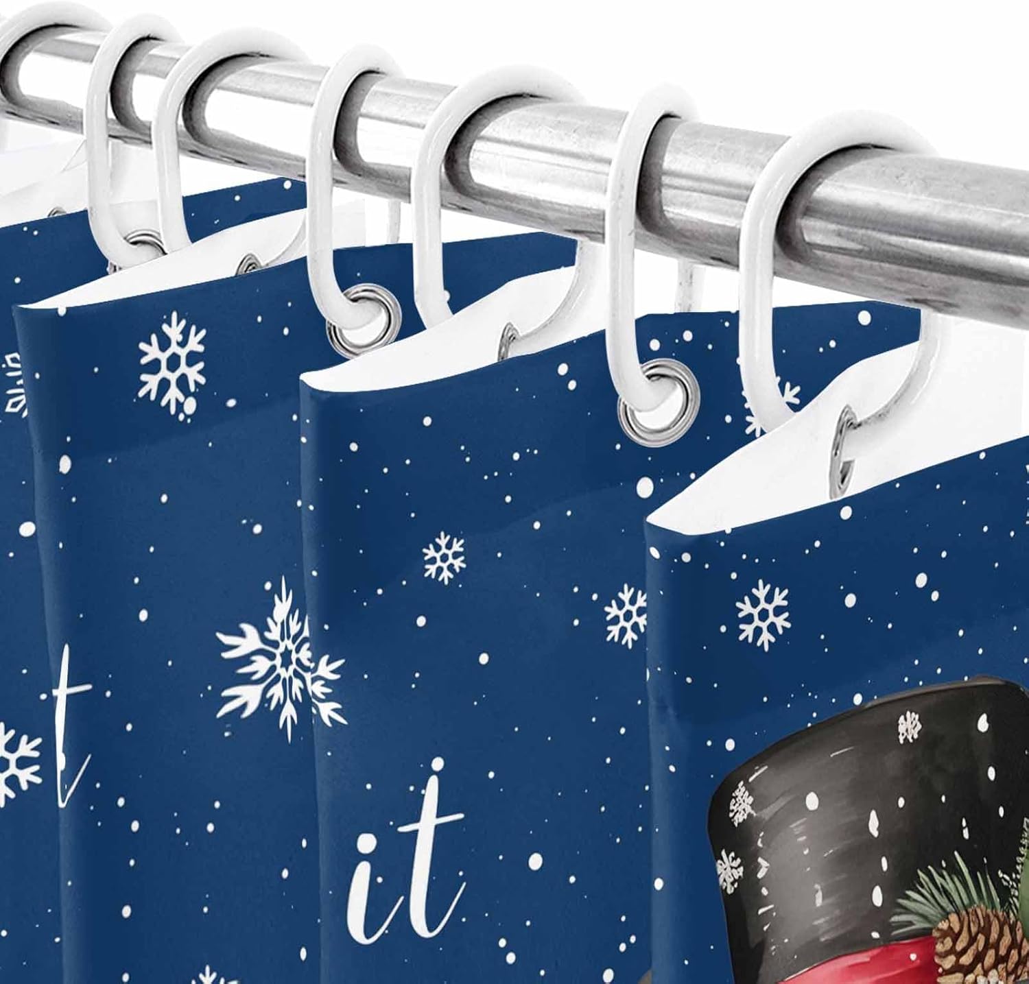 LooPoP Christmas Shower Curtain Snowman Bathroom Curtains with Hooks, Waterproof Fabric Let it Snow Holly Snowflake Blue Shower Curtains Set for Bathroom Bathtubs Xmas Holiday Decor Gift 72x72 Inch