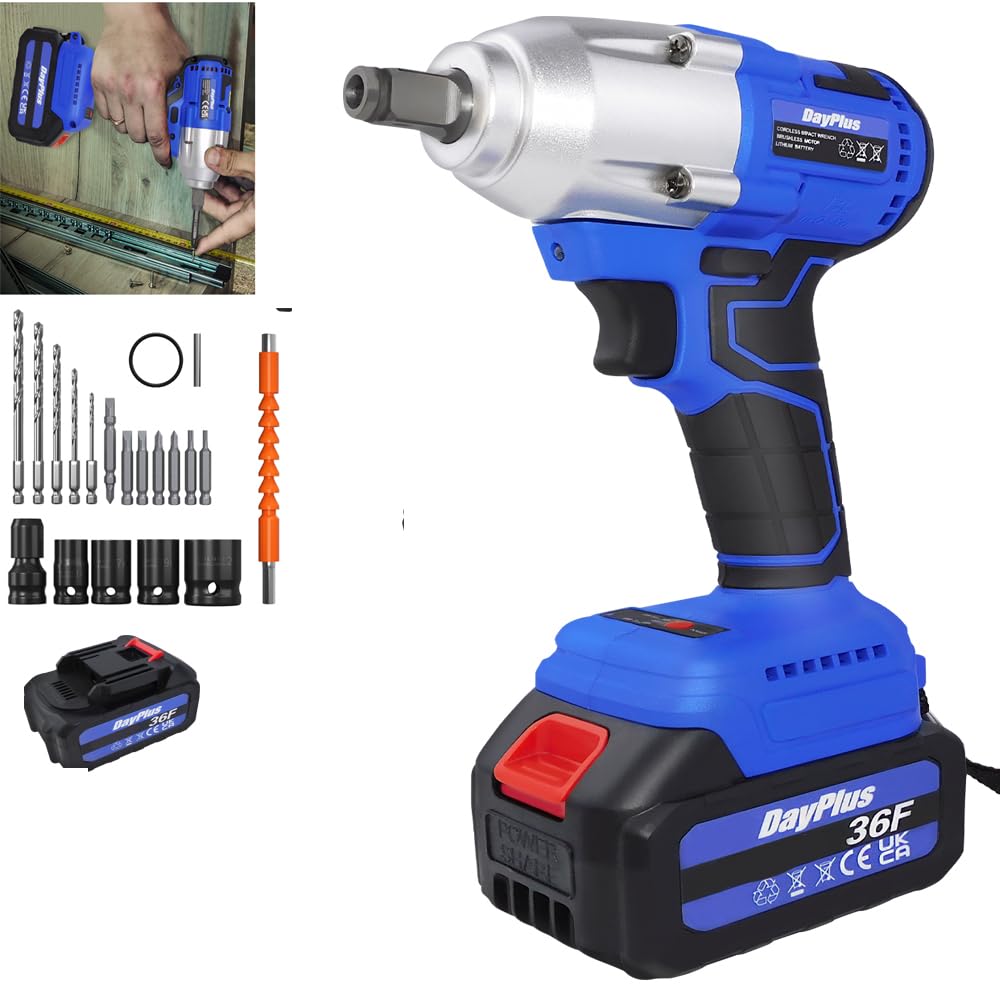 Cordless Brushless Impact Wrench & Eletric Drill, High Torque Cordless Gun Kit, 0-3200/min, with Battery & Charger, 4pcs Impact Sockets, 12 Drill Bit Set, Carry Case
