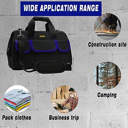 Image of FASTECH 20 Inch Tool Bag, Large Tools Bag Waterproof Wide Mouth Tool Kit Heavy Duty Tool Bag Organizer, Tool Storage Package For Men /Women (20IN Blue)