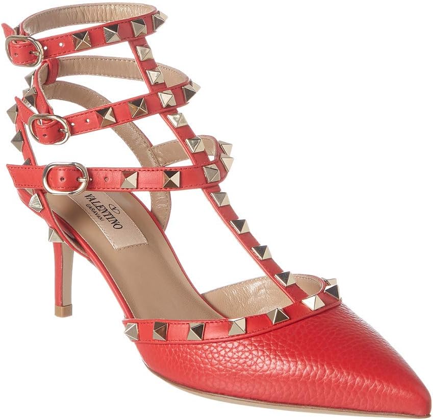 Rockstud Caged 65 Leather Ankle Strap Pump, 35.5
