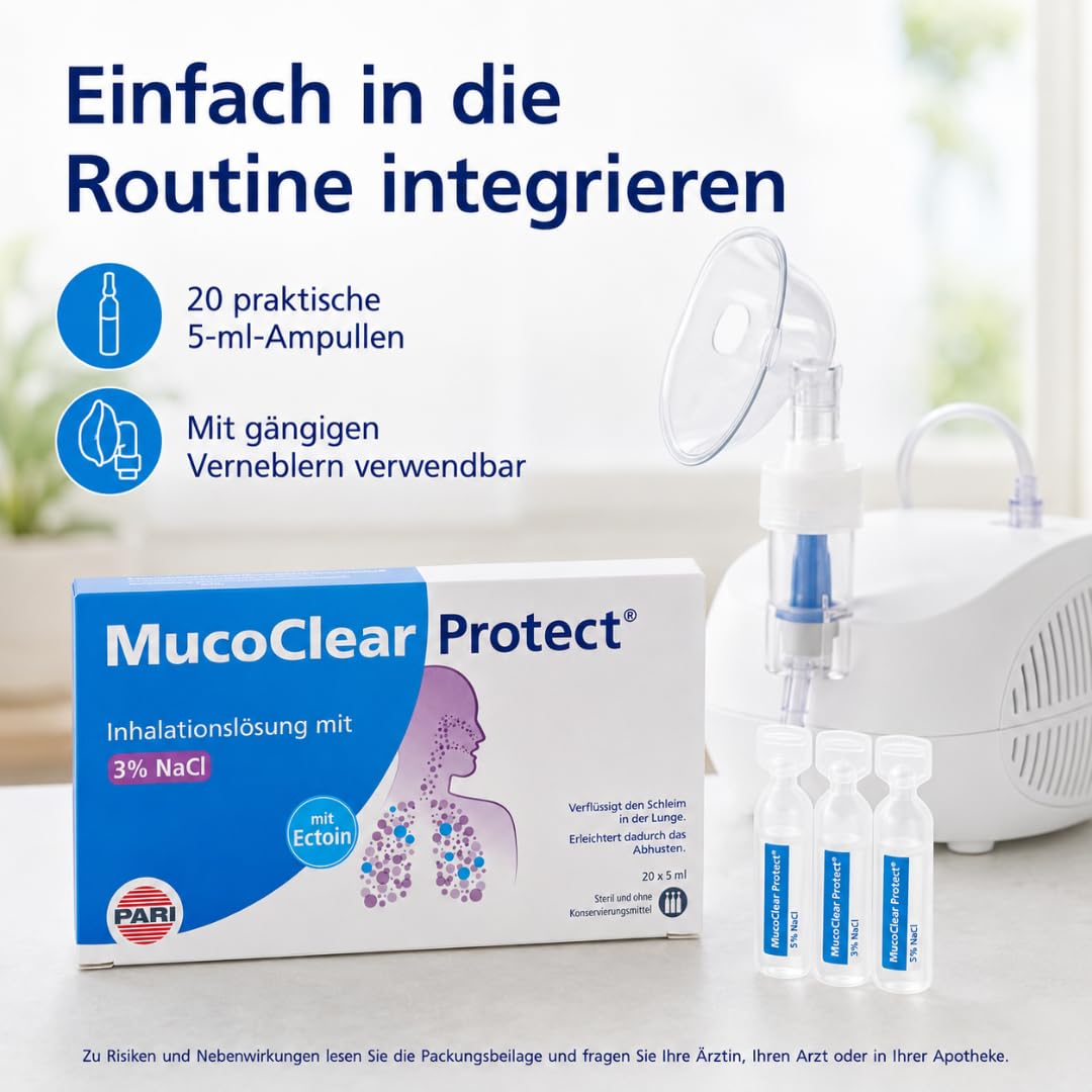 MucoClear Protect Inhalationslösung 20x 5 ml (1x) mit Pharma Perle Duschgel | Inhalationslösung mit Ectoin und 3 % NaCl, sterile Einzeldosen
