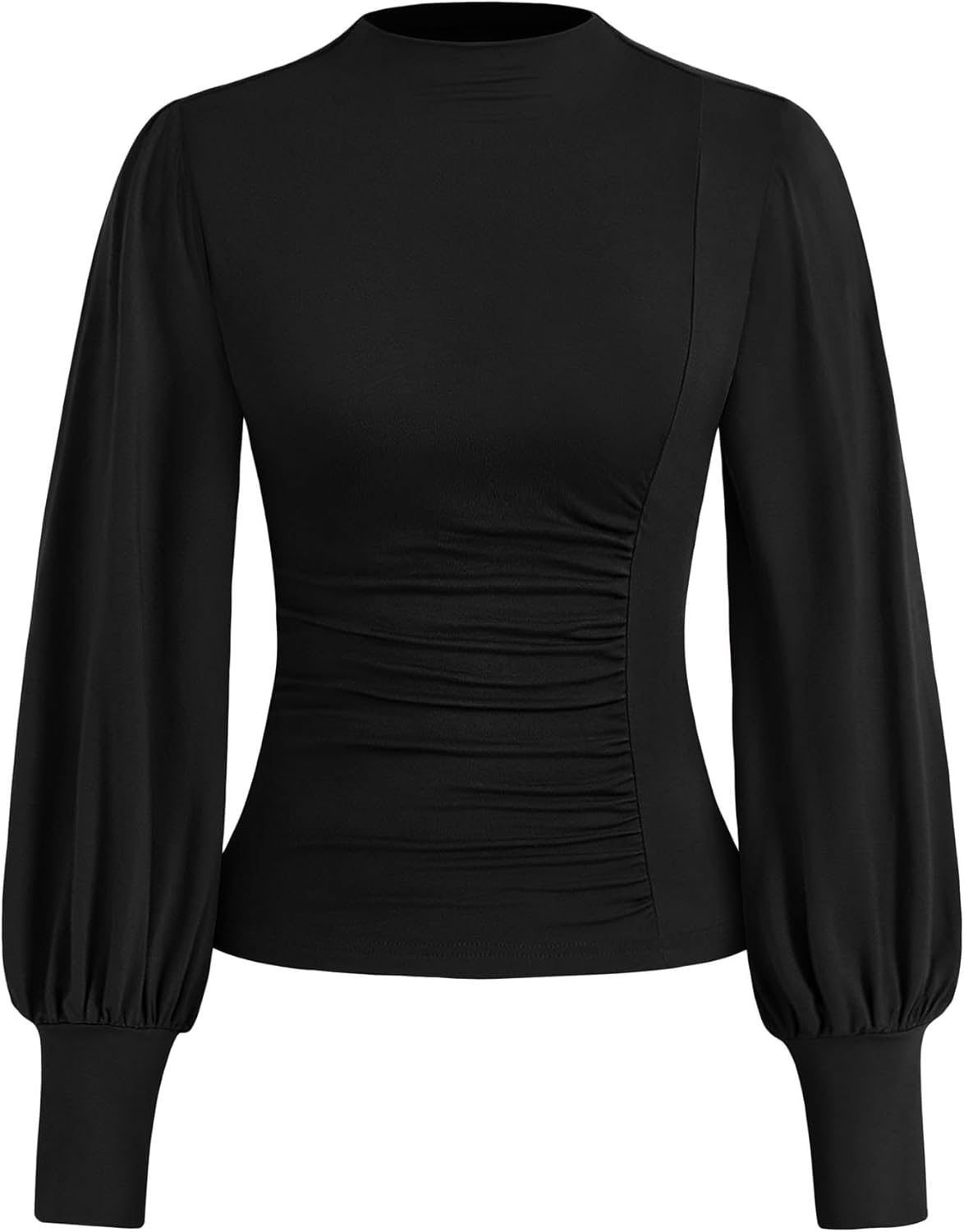 KIRUNDO Blouses for Women Dressy Casual 2026 Spring Tops Fall Puff Long Sleeve Shirts Fitted Mock Neck Ruched Trendy Tops