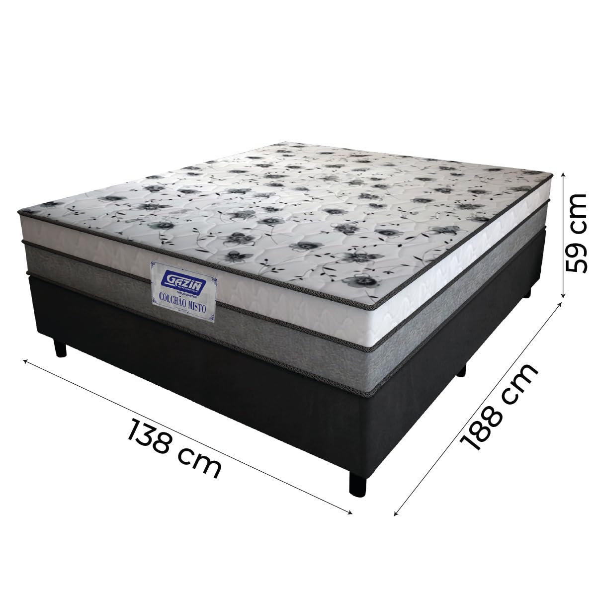 Cama Box Casal Colchão Espuma D33 Fort 138x188x59cm Cinza/Branco