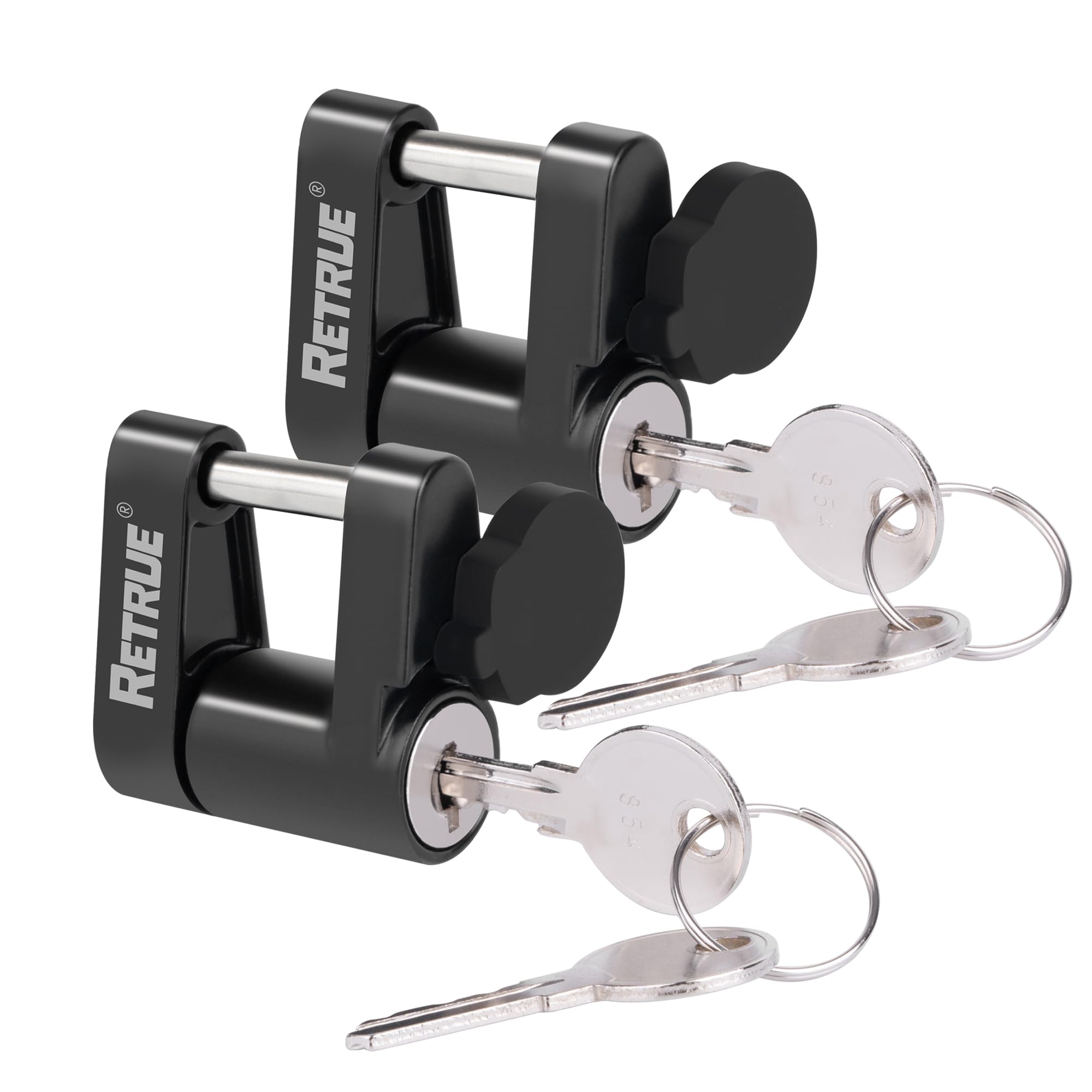 RETRUE Trailer Tongue Hitch Coupler Lock with Cap, 2PC Keyed Alike, Black