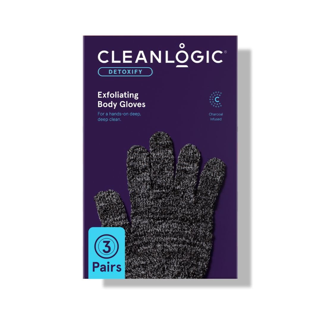 Detoxify Charcoal Infused Exfoliating Glove, Stretchy Bath & Shower Gloves, Reusable Exfoliator Tool for Smooth & Softer Skin, 3 Pairs, 6 Count Value Pack