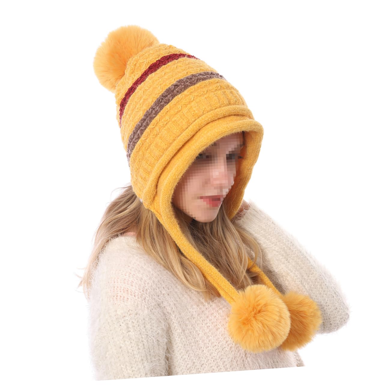 SHERCHPRY 2piezas Gorro De Lana Para Mujer Pompones Cálido y Cómodo Para Actividades Al Aire Invierno Color Amarillo Único