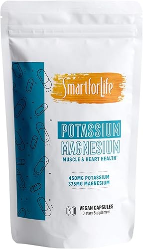 SMART FOR LIFE Suplemento de potasio y magnesio Complejo de magnesio de alta absorción 60 cápsulas veganas Suplemento de magnesio y potasio para