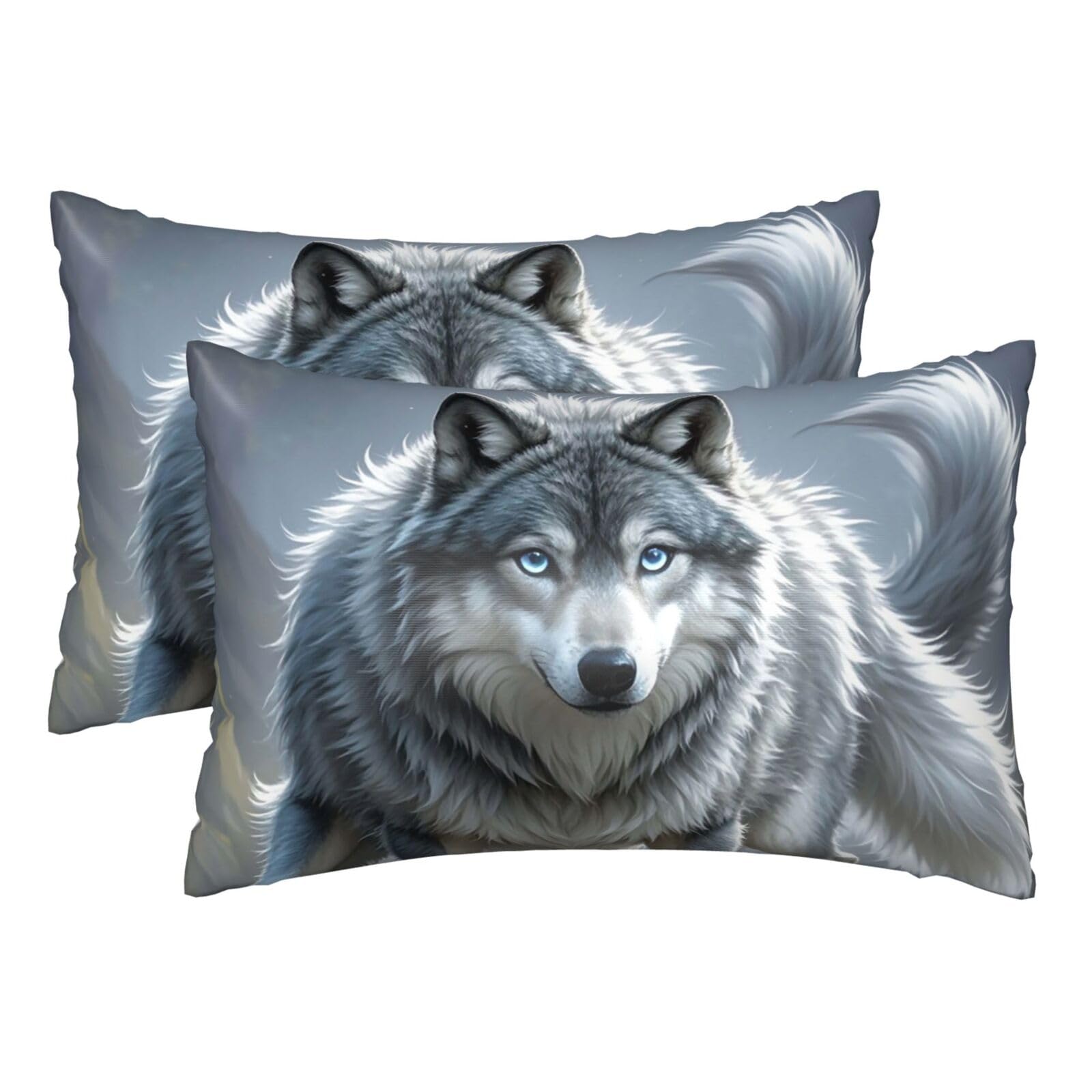 Silk Pillowcases Set of 2 Pillow Shams Breathable Soft Pillow Covers with Envelope Closure Fantasy Wolf Pillowcases Standard Size 20x30 Inches Washed Pillow Cases for Hair and Skin