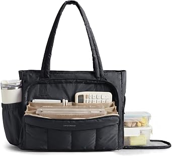 BAGSMART Laptop Tote Bag, Lunch Tote Work Bag with Lunchbox Compartment, Large Puffer Teacher Nurse Tote Large Shoulder