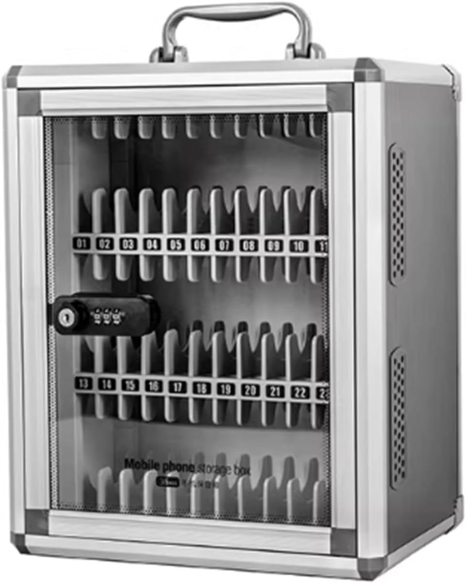 Mobile Phone Storage Cabinet, Cell Phone Storage Locker Box with Lock & Handle, 24/36/48/60 Grids Safe Deposit Box for Schools, Offices, Events(28.5x21.5x57.5cm)