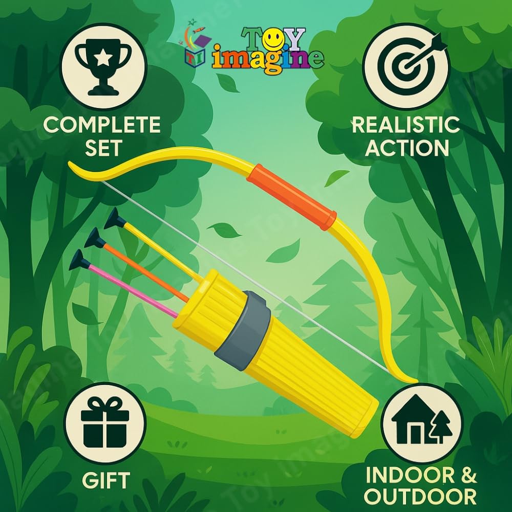 Toy Imagine™ Super Archery Bow and Arrow Set for Kids | Indoor Outdoor Archery Game with 5 Suction Tip Arrows | Boys Toys Age 6-14 Years | Action Adventure Shooting Game Toy - Image 5 thumbnail