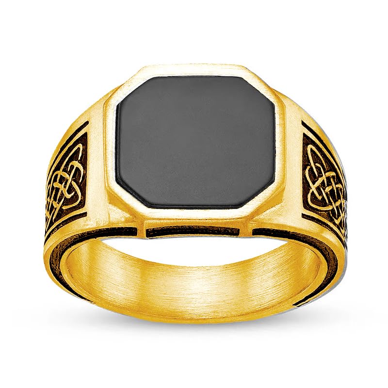 10K/14K/18K Gold 1-2CT Black Onyx Men's Ring Soild Gold Signet Rings Anniversary Engagement Rings Jewelry for Man Him Father Size 4-16