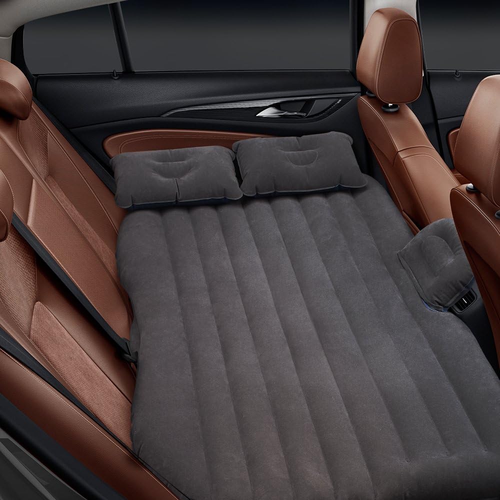 OTO2EYE Polyvinyl Chloride Car Inflatable Bed with Pump & 2 Air Pillow Quick Inflatable Back Seat Bed Car Inflatable Mattress Car Bed for Kids, Travel, Trips, Camping, Picnic, Universal Fit Grey