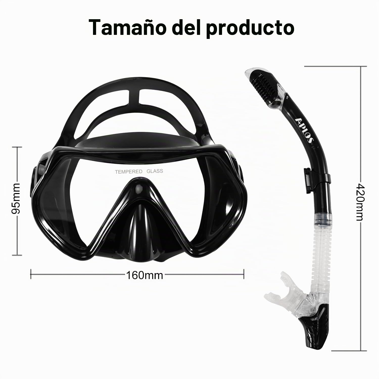 APLOS Juego de esnórquel para Adultos, con Gafas de Buceo y esnórquel seco, antivaho, antifugas, máscara de esnórquel de Cristal Templado, para esnórquel, natación y Buceo