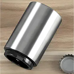 Abridor de Garrafas Automático em Aço Inoxidável Magnético Portátil Premium Design Moderno Prata Estiloso Inovador Compacto Fácil de Usar com Praticidade para o Dia a Dia
