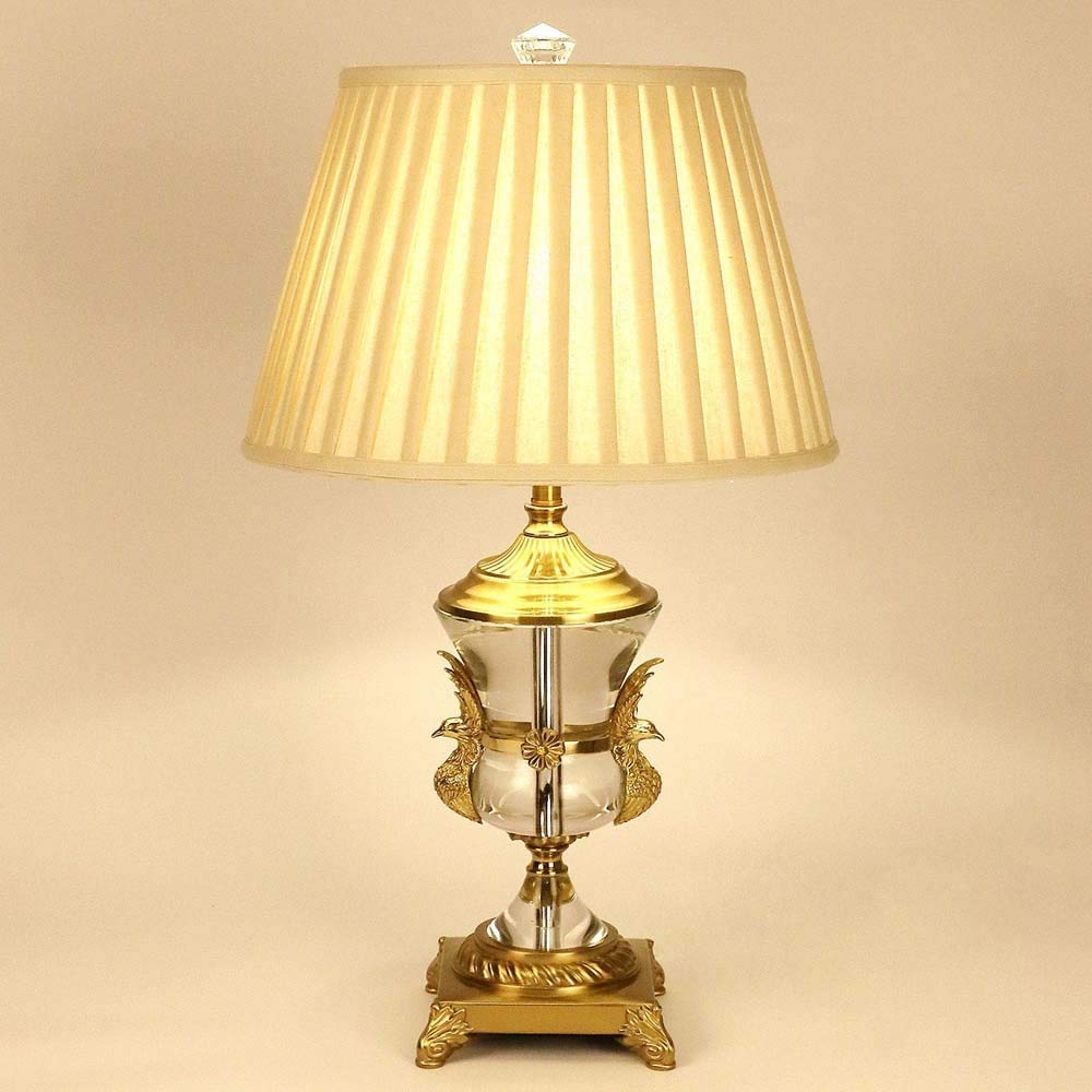 Lampy stołowe, kryształowe lampy biurkowe z abażurem z tkaniny, współczesne szkło i metalowa podstawa, idealne do salonu, sypialni, lampki nocne, 16 x 25,6 cala, beżowy
