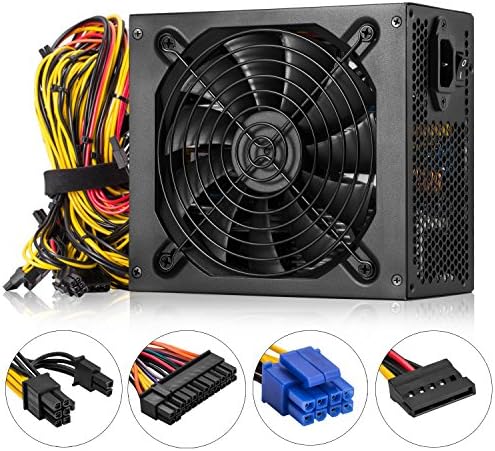 Mining Power Supply,High Efficiency 1600W 90 Plus Computer Power Supply,12V Fully Modular Gold Gaming Mining Machine Power Supply with Auto Fan,Speed Controal,Support 6 Graphic Card RX470/480 RX570/58